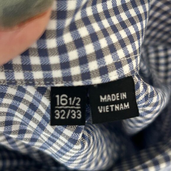 Hugo Boss Sharp Fit Blue and Gray Windowpane Plaid Long Sleeve Shirt Size 16.5 - Picture 5 of 9